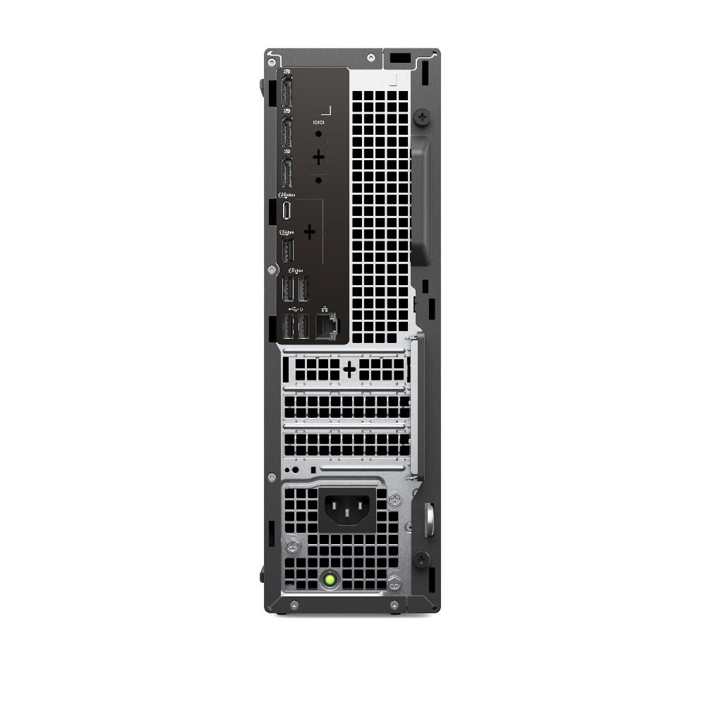 Back view of a computer tower on a white background