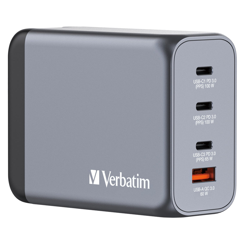 Verbatim GNC-200 GaN Charger 200W with 2 x USB-C PD 100W / 1 x USB-C PD 65W / 1 x USB QC 3.0 (EU/UK/US) - 32204 - eCommerce Business Prime