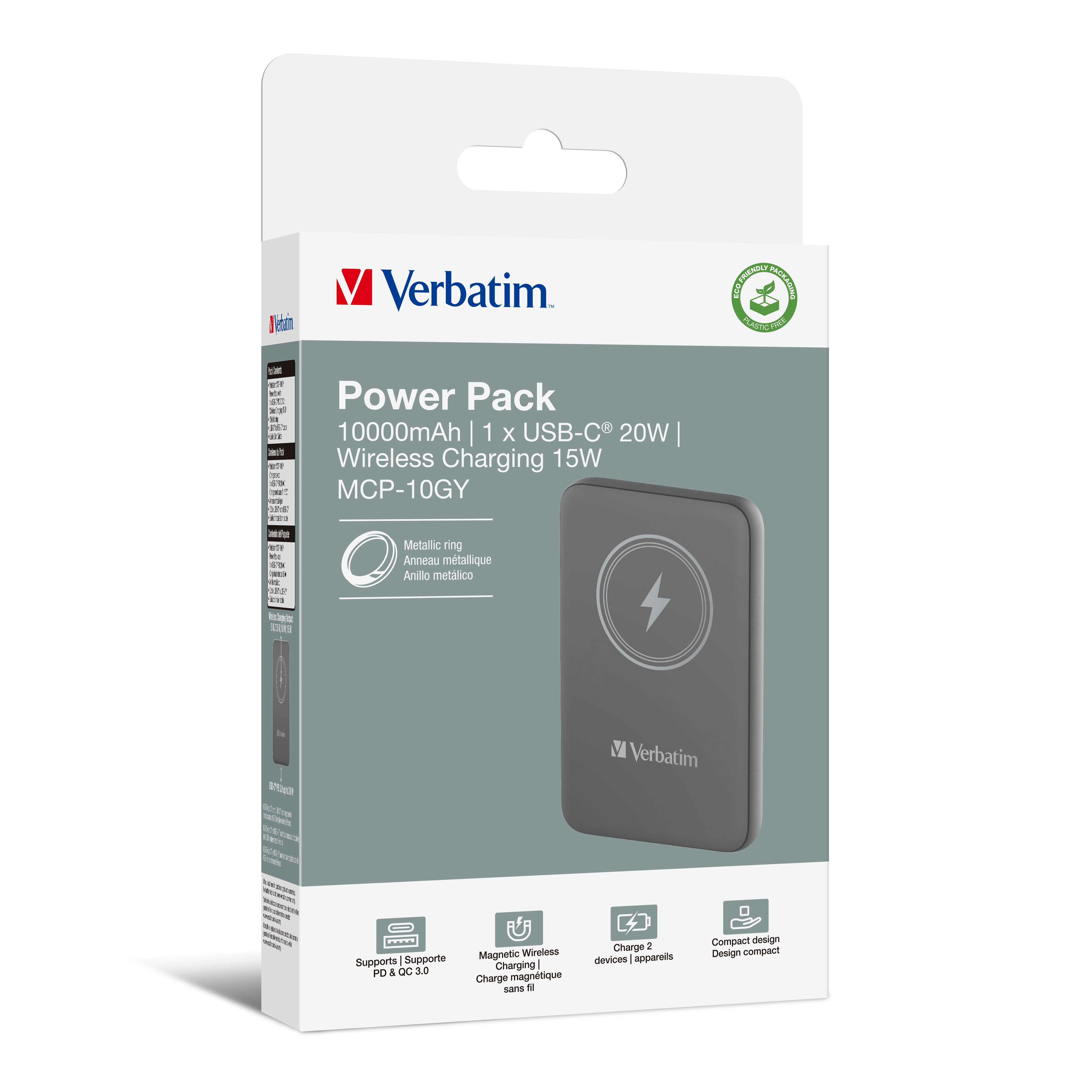 Verbatim Charge 'n' Go Magnetic Wireless Power Bank 10000mAh Grey - 32249 - eCommerce Business Prime
