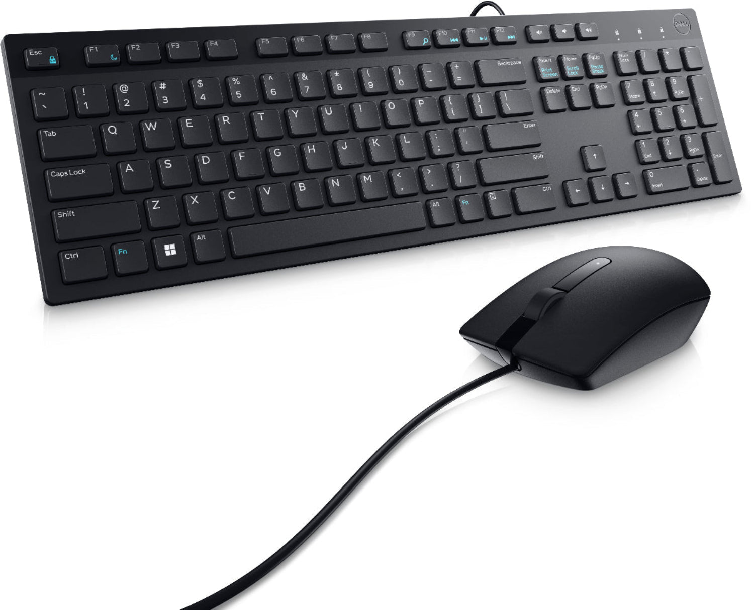 Black keyboard and mouse set on a white background