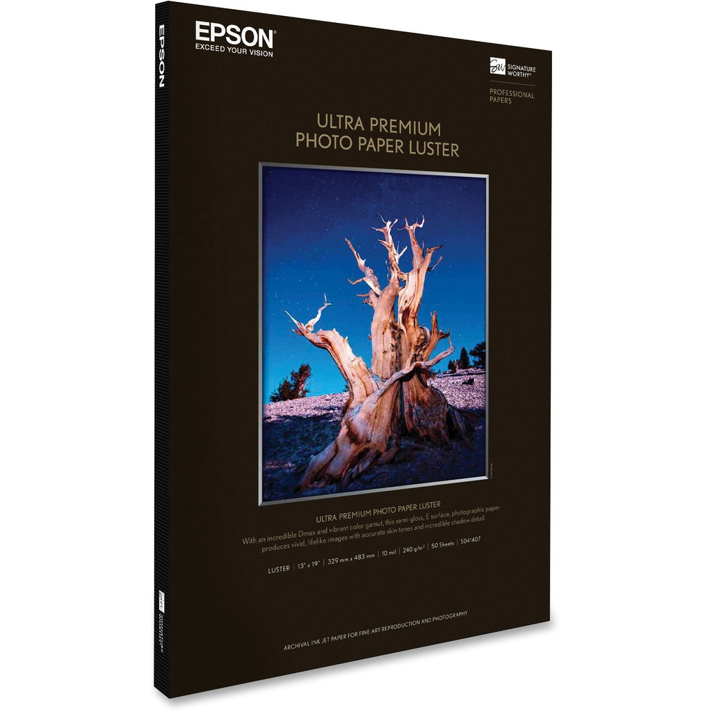 Epson Inkjet Photo Paper - 97 Brightness - 97% Opacity - Super B - 13" x 19" - 64 lb Basis Weight - Luster - 50 / Pack - S041407 - eCommerce Business Prime