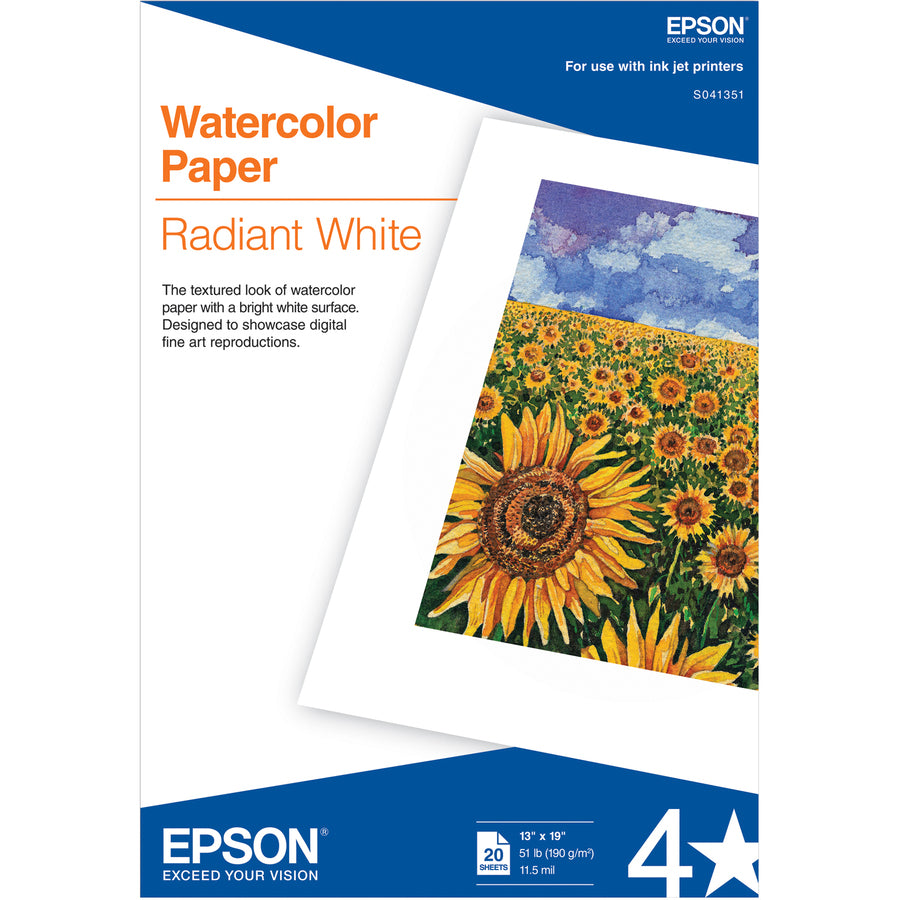 Epson Inkjet Fine Art Paper - White - 96% Opacity - Super B - 13" x 19" - 190 g/m² Grammage - Matte - 20 Sheet - eCommerce Business Prime