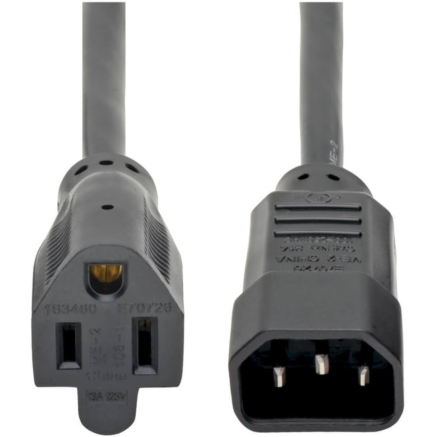 Tripp Lite Computer Power Extension Cord Adapter 13A 16AWG C14 to 5-15R 2ft - 12A, 16AWG (IEC-320-C14 to NEMA 5-15R) 2-ft. - P002-002 - eCommerce Business Prime