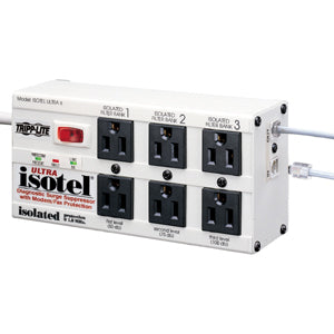 Tripp Lite Isobar Surge Protector Metal RJ11 6 Outlet 6' Cord 3330 Joules - 6 x NEMA 5-15R - 1440 VA - 3330 J - 120 V AC Input - 120 V AC Output - ISOTEL6ULTRA - eCommerce Business Prime