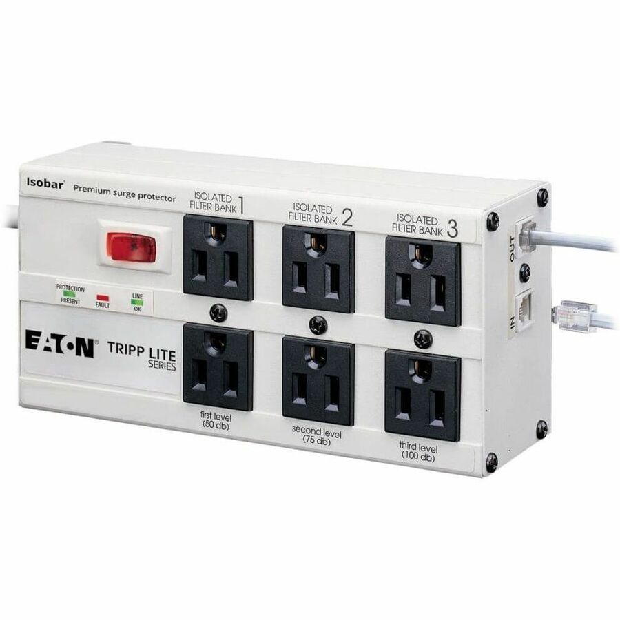 Tripp Lite Isobar Surge Protector Metal RJ11 6 Outlet 6' Cord 3330 Joules - 6 x NEMA 5-15R - 1440 VA - 3330 J - 120 V AC Input - 120 V AC Output - ISOTEL6ULTRA - eCommerce Business Prime