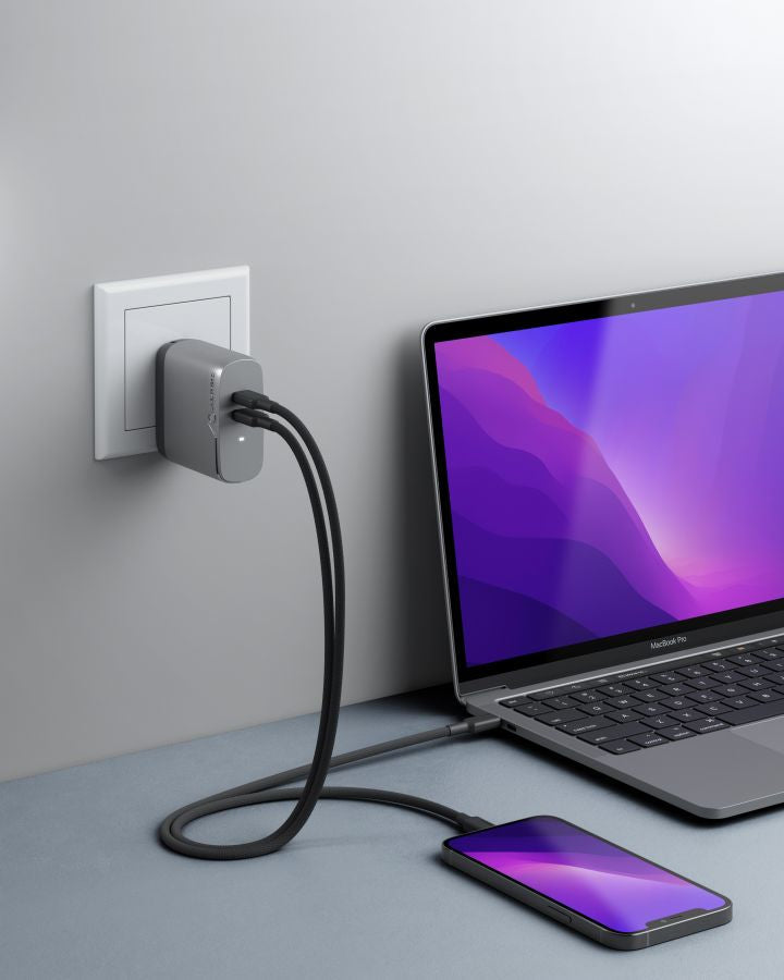 ALOGIC 2X68 Rapid Power 68W GaN Charger - Space Grey - Includes 2m 100W USB-C Charging Cable - eCommerce Business Prime