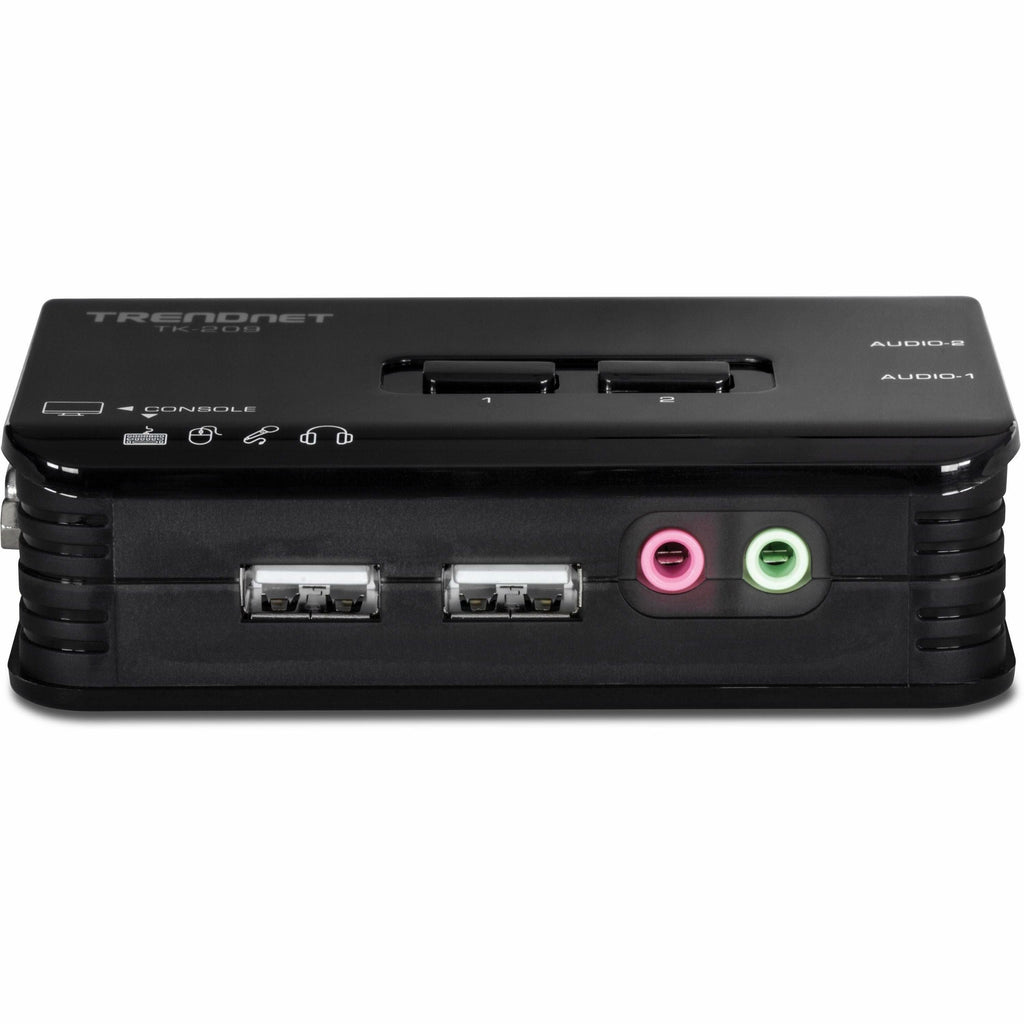 TRENDnet 2-Port USB KVM Switch and Cable Kit with Audio, Manage Two PCs, USB 1.1, Hot-Plug, Auto-Scan, Hot-Keys, Windows & Linux Compliant, TK-209K - TRENDnet 2-port USB KVM Switch Kit w/Audio - TK-209K - eCommerce Business Prime