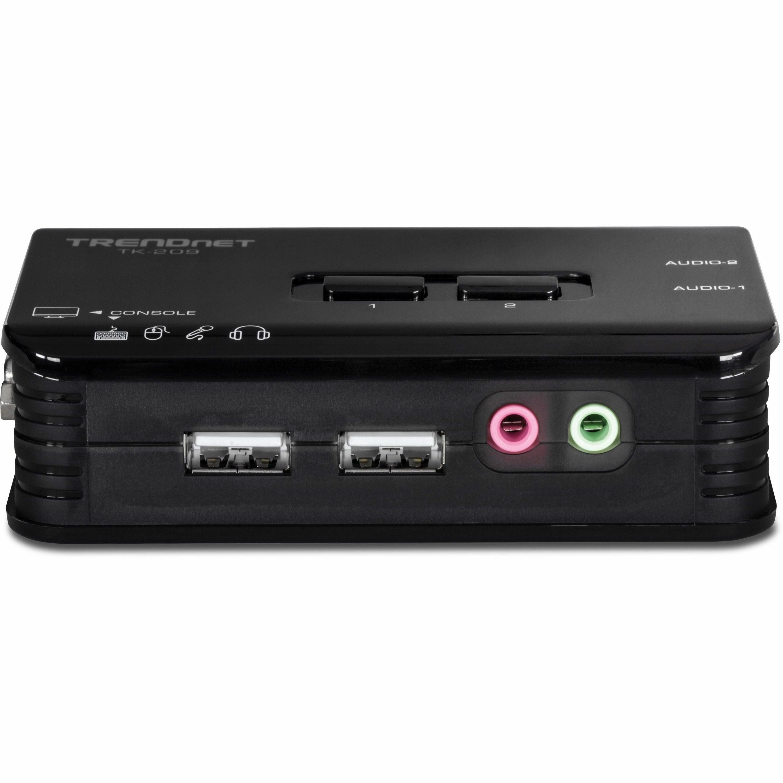 TRENDnet 2-Port USB KVM Switch and Cable Kit with Audio, Manage Two PCs, USB 1.1, Hot-Plug, Auto-Scan, Hot-Keys, Windows & Linux Compliant, TK-209K - TRENDnet 2-port USB KVM Switch Kit w/Audio - TK-209K - eCommerce Business Prime