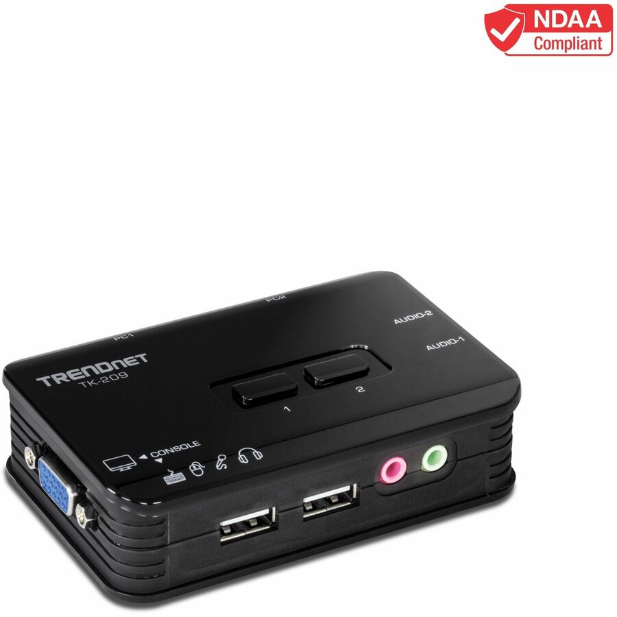 TRENDnet 2-Port USB KVM Switch and Cable Kit with Audio, Manage Two PCs, USB 1.1, Hot-Plug, Auto-Scan, Hot-Keys, Windows & Linux Compliant, TK-209K - TRENDnet 2-port USB KVM Switch Kit w/Audio - TK-209K - eCommerce Business Prime