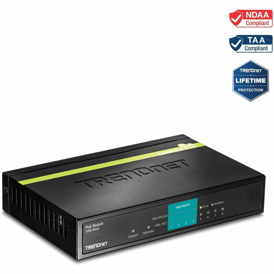 TRENDnet 8-Port 10/100Mbps PoE Switch, 4 x 10/100 Ports, 4 x 10/100 PoE Ports, 30W PoE Power Budget, 1.6 Gbps Switching Capacity, 802.3af, Lifetime Protection, Black, TPE-S44 - 8-port (4 10/100; 4 PoE...  - TPE-S44 - eCommerce Business Prime
