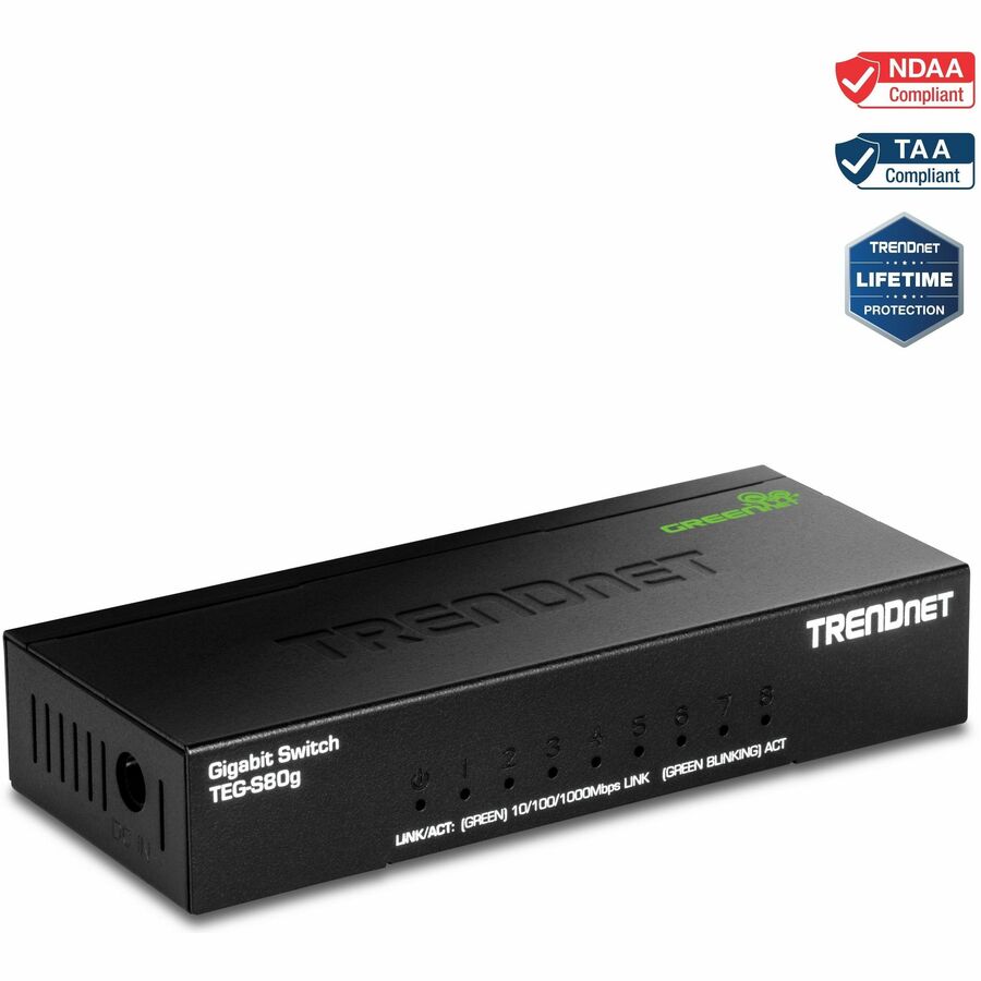 TRENDnet 8-Port Unmanaged Gigabit GREENnet Desktop Metal Switch, Fanless, 16Gbps Switching Capacity, Plug & Play, Network Ethernet Switch, Lifetime Protection, Black, TEG-S80G - 8-port Gigabit GREENne...  - TEG-S80G - eCommerce Business Prime