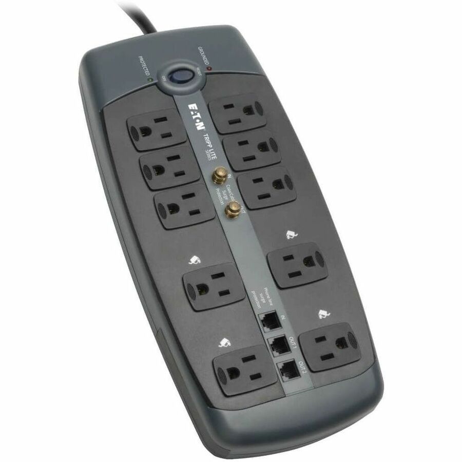 Tripp Lite Surge Protector 120V 10 Outlet RJ11 Coax 8' Cord 3345 Joule - Receptacles: 8 x NEMA 5-15R - 3345J - TLP1008TELTV - eCommerce Business Prime