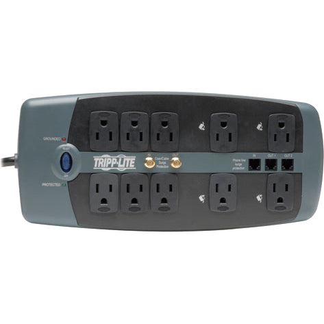 Tripp Lite Surge Protector 120V 10 Outlet RJ11 Coax 8' Cord 3345 Joule - Receptacles: 8 x NEMA 5-15R - 3345J - TLP1008TELTV - eCommerce Business Prime