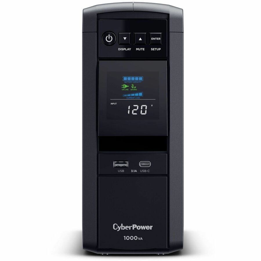 CyberPower CP1000PFCLCD PFC Sinewave UPS Systems - 1000VA/600W, 120 VAC, NEMA 5-15P, Mini-Tower, Sine Wave, 10 Outlets, LCD, PowerPanel&reg; Personal, $350000 CEG, 3YR Warranty - CP1000PFCLCD - eCommerce Business Prime