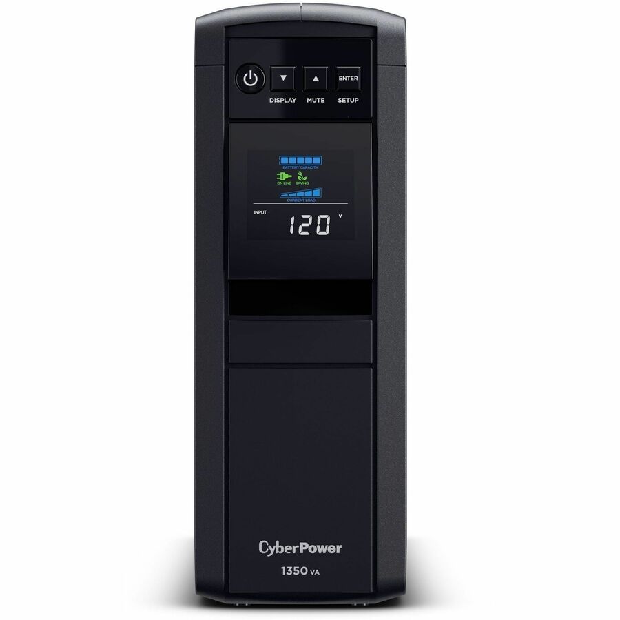 CyberPower CP1350PFCLCD PFC Sinewave UPS Systems - 1350VA/880W, 120 VAC, NEMA 5-15P, Mini-Tower, Sine Wave, 12 Outlets, LCD, PowerPanel&reg; Personal, $425000 CEG, 3YR Warranty - CP1350PFCLCD - eCommerce Business Prime