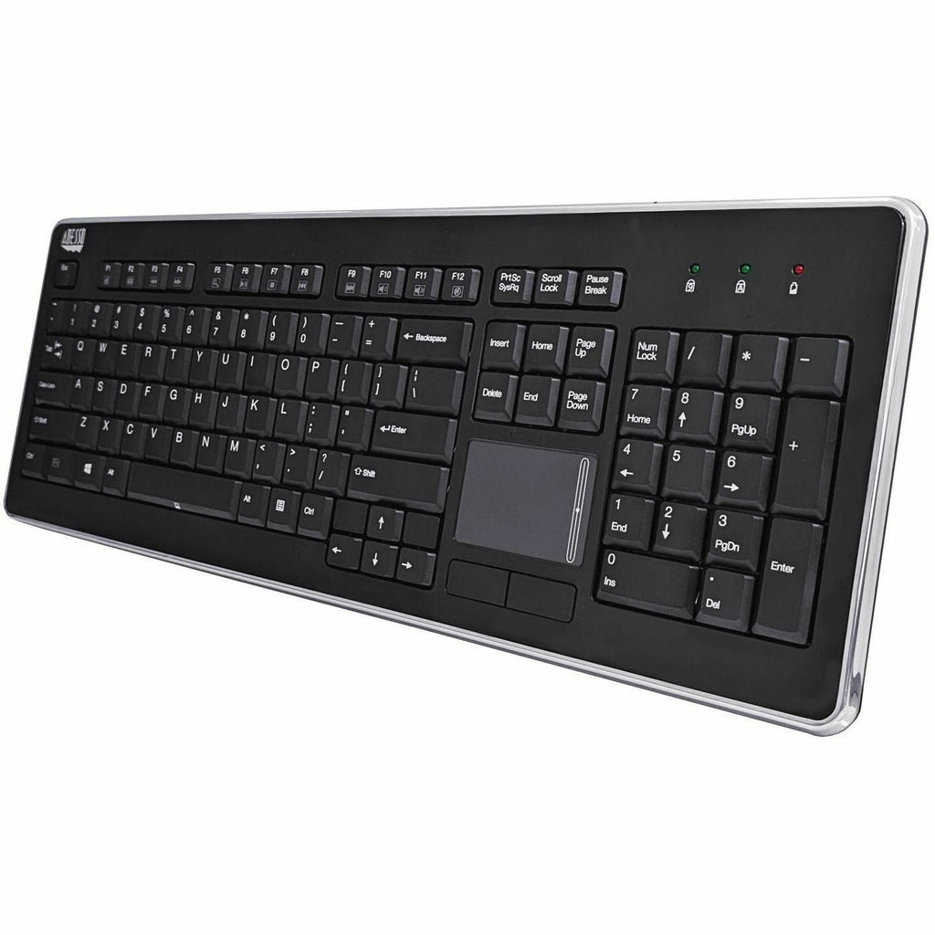 Adesso Wireless Desktop Touchpad Keyboard - Wireless Connectivity - RF - 30 ft - 2.40 GHz - USB Interface - 104 Key On/Off Switch Hot Key(s) - English (US) - QWERTY Layout - TouchPad - Membrane Keyswi...  - WKB-4400UB - eCommerce Business Prime
