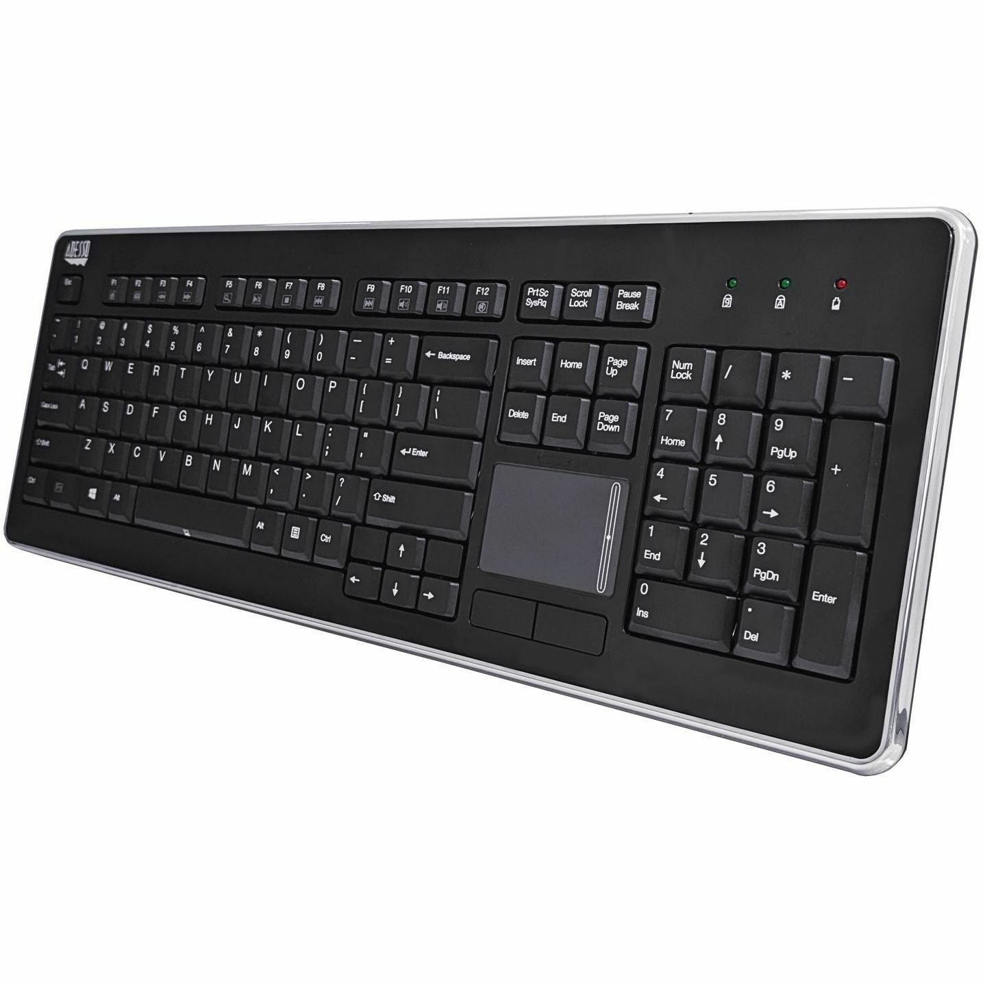 Adesso Wireless Desktop Touchpad Keyboard - Wireless Connectivity - RF - 30 ft - 2.40 GHz - USB Interface - 104 Key On/Off Switch Hot Key(s) - English (US) - QWERTY Layout - TouchPad - Membrane Keyswi...  - WKB-4400UB - eCommerce Business Prime