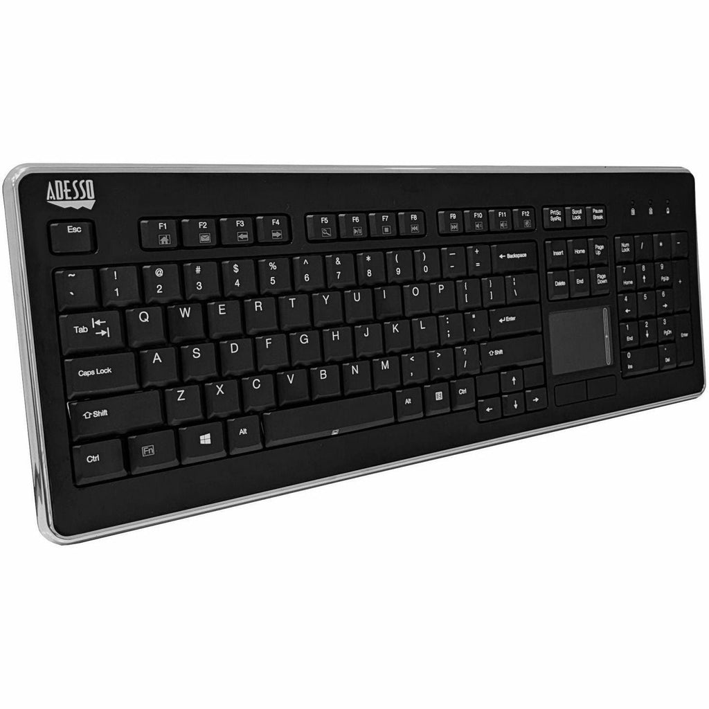 Adesso Wireless Desktop Touchpad Keyboard - Wireless Connectivity - RF - 30 ft - 2.40 GHz - USB Interface - 104 Key On/Off Switch Hot Key(s) - English (US) - QWERTY Layout - TouchPad - Membrane Keyswi...  - WKB-4400UB - eCommerce Business Prime