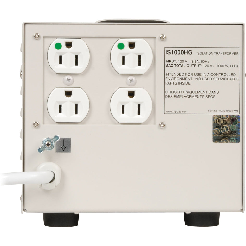Tripp Lite 1000W Isolation Transformer Hopsital Medical with Surge 120V 4 Outlet 10ft Cord HG TAA GSA - Receptacles: 4 x NEMA 5-15R - 680J - IS1000HG - eCommerce Business Prime