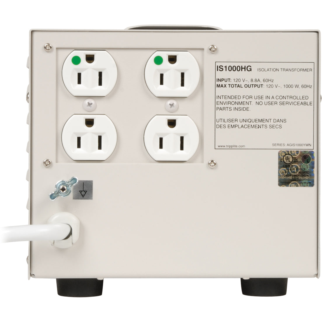 Tripp Lite 1000W Isolation Transformer Hopsital Medical with Surge 120V 4 Outlet 10ft Cord HG TAA GSA - Receptacles: 4 x NEMA 5-15R - 680J - IS1000HG - eCommerce Business Prime