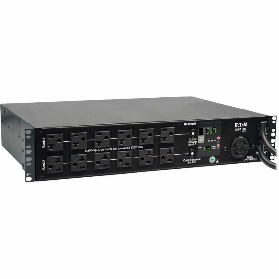 Tripp Lite PDU Metered ATS 120V 30A 24 5-15/20R; 1 L5-30R 2 L5-30P 2URM - 24 x NEMA 5-15/20R, 1 x NEMA L5-30R - 2UHorizontal Rackmount, Wall Mountable - PDUMH30AT - eCommerce Business Prime