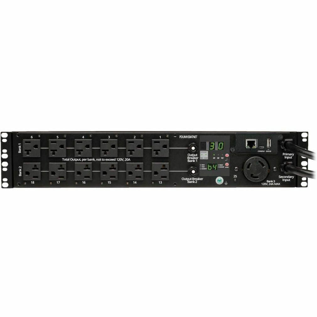 Tripp Lite PDU Switched ATS 120V 30A 24 5-15/20R; 1 L5-30R 2 L5-30P 2URM - 24 x NEMA 5-15/20R, 1 x NEMA L5-30R - 2UHorizontal Rackmount - PDUMH30ATNET - eCommerce Business Prime