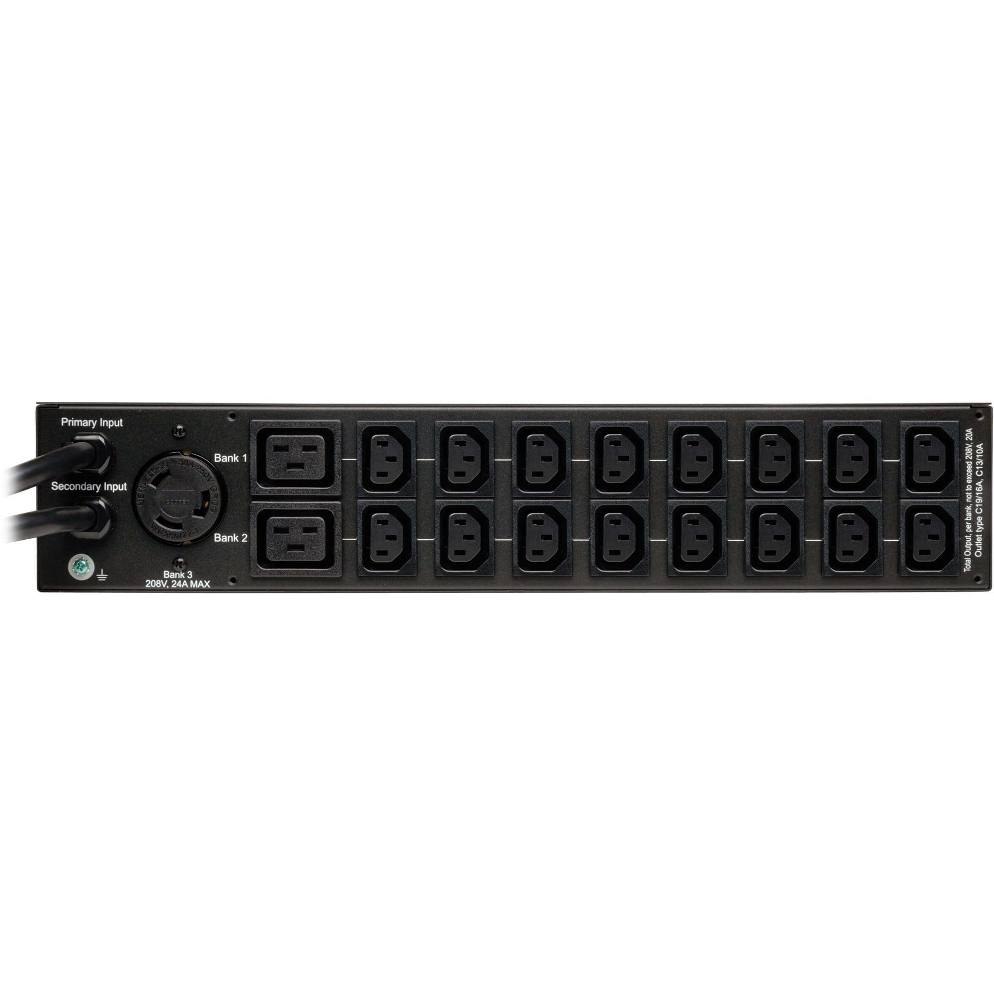 Tripp Lite PDU Metered ATS 208V / 240V 30A 16 C13; 2 C19; 1 L6-30R 2URM - 2UHorizontal Rackmount - PDUMH30HVAT - eCommerce Business Prime