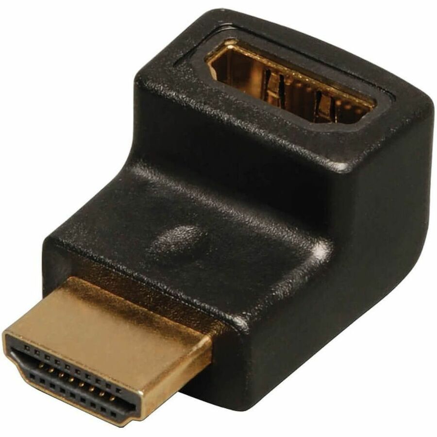 Tripp Lite HDMI Right Angle Up Adapter / Coupler (M/F) - 1 x HDMI Male Digital Audio/Video - 1 x HDMI Female Digital Audio/Video - Gold Plated Connector - Black - P142-000-UP - eCommerce Business Prime
