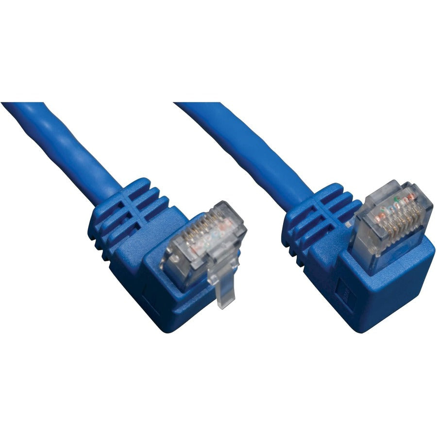 Tripp Lite 3ft Cat6 Gigabit Molded Patch Cable RJ45 Right Angle Down to Straight M/M Blue 3' - Category 6 for Network Device - 3ft - 1 x RJ-45 Male Network - 1 x RJ-45 Male Network - Blue - N204-003-BL-DN - eCommerce Business Prime