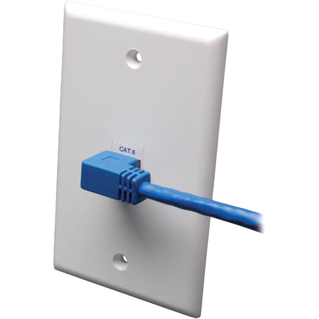 Tripp Lite 3ft Cat6 Gigabit Molded Patch Cable RJ45 Right Angle to Straight M/M Blue 3' - Category 6e for Network Device - 3ft - 1 x RJ-45 Male Network - 1 x RJ-45 Male Network - Blue - N204-003-BL-RA - eCommerce Business Prime