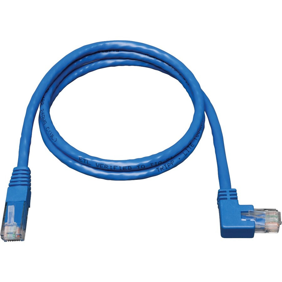 Tripp Lite 5ft Cat6 Gigabit Molded Patch Cable RJ45 Right Angle to Straight M/M Blue 5' - Category 6 for Network Device - 5ft - 1 x RJ-45 Male Network - 1 x RJ-45 Male Network - Blue - N204-005-BL-RA - eCommerce Business Prime