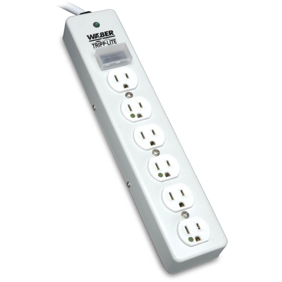 Tripp Lite Surge Protector Power Strip Medical Hospital RT Angle Plug 6 Outlet 10' Cord - 6 x NEMA 5-15R - 1800 VA - 1050 J - 120 V AC Input - 120 V AC Output - SPS610HGRA