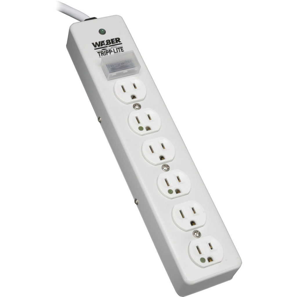 Tripp Lite Surge Protector Power Strip Medical Hospital RT Angle Plug 6 Outlet 10' Cord - 6 x NEMA 5-15R - 1800 VA - 1050 J - 120 V AC Input - 120 V AC Output - SPS610HGRA