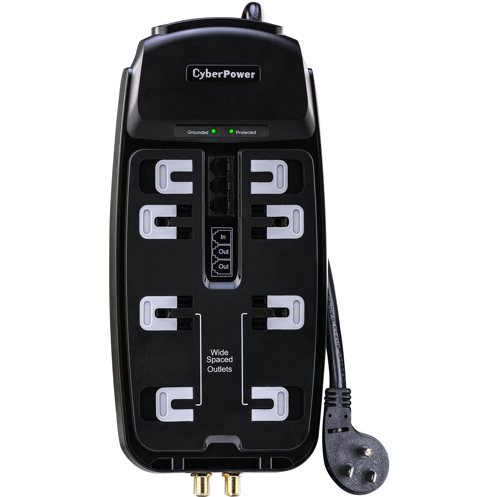 CyberPower CSHT808TC Home Theater 8 - Outlet Surge with 2850 J - Clamping Voltage 800V, 8 ft, NEMA 5-15P, Right Angle - 45&deg; Offset, 15 Amp, EMI/RFI Filtration, Black, RG6 Coaxial Protection, Lifet...  - CSHT808TC - eCommerce Business Prime