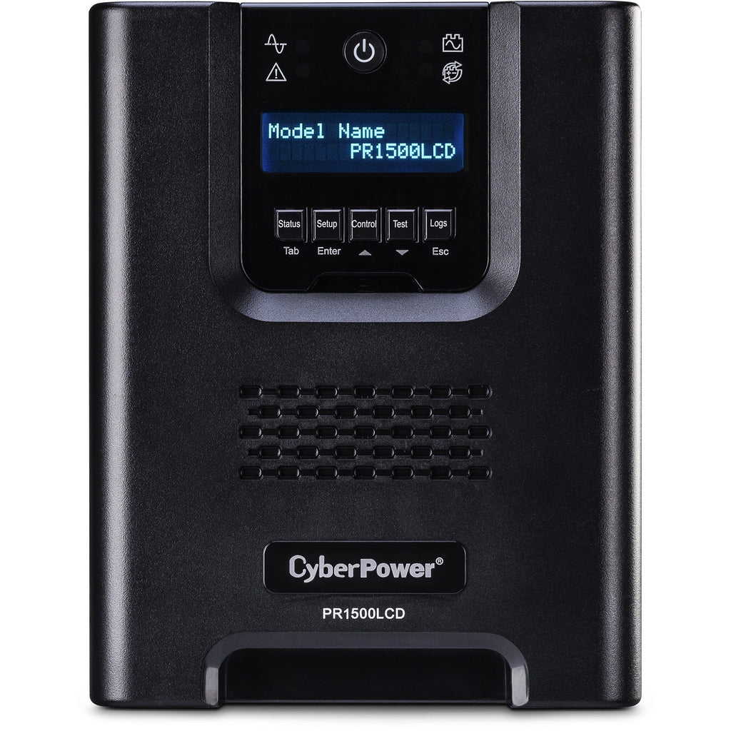CyberPower PR1500LCD Smart App Sinewave UPS Systems - 1500VA/1500W, 120 VAC, NEMA 5-15P, Mini-Tower, Sine Wave, 8 Outlets, LCD, PowerPanel&reg; Business, $375000 CEG, 3YR Warranty - PR1500LCD - eCommerce Business Prime