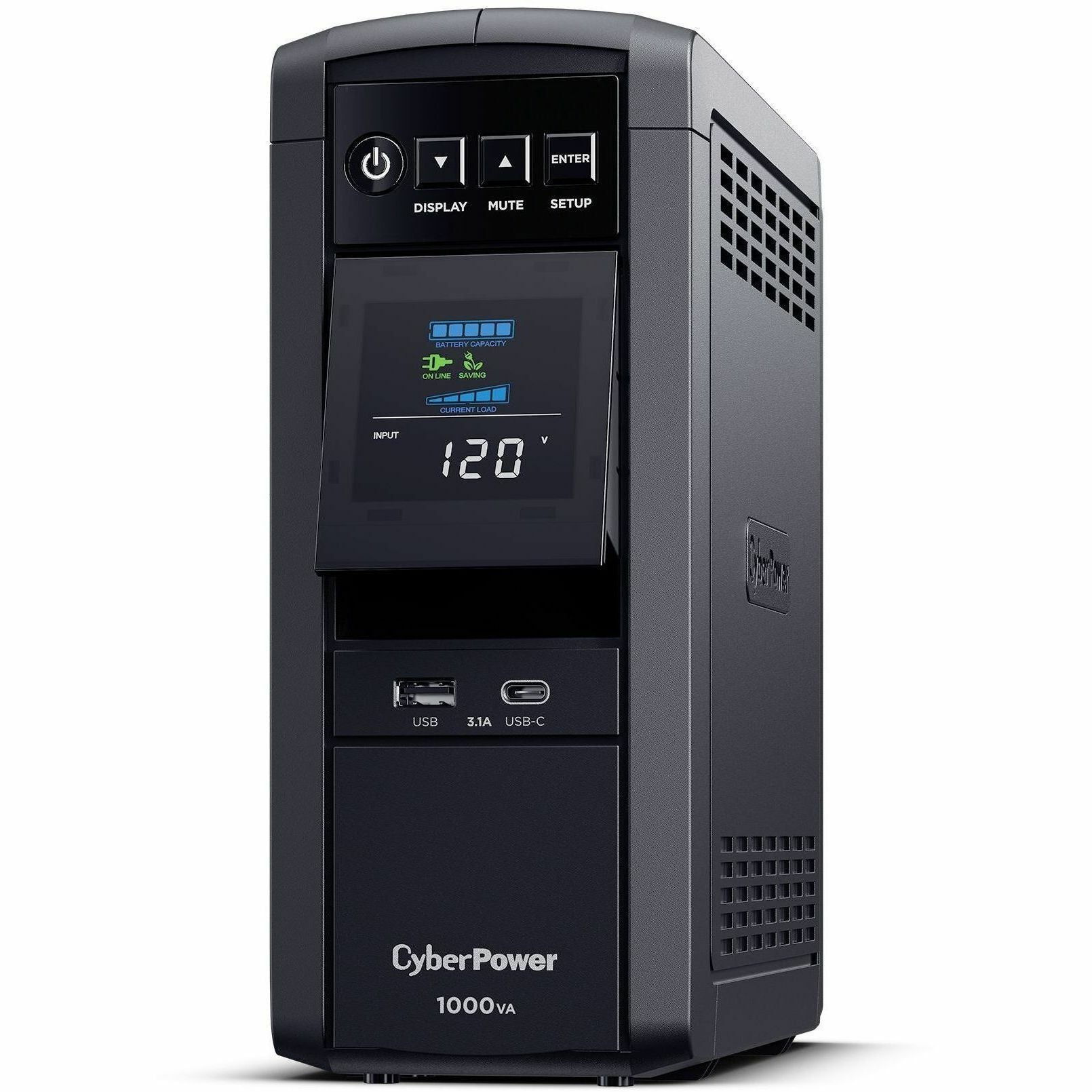 CyberPower CP1000PFCLCDTAA TAA Compliant Intelligent UPS Systems - 1000VA/600W, 120 VAC, NEMA 5-15P, Mini-Tower, Sine Wave, 10 Outlets, LCD, PowerPanel&reg; Personal, $350000 CEG, 3YR Warranty - CP1000PFCLCDTAA