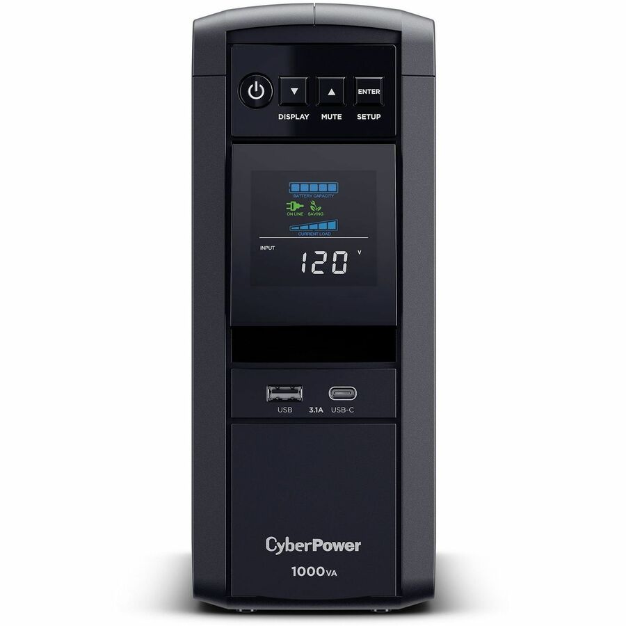 CyberPower CP1000PFCLCDTAA TAA Compliant Intelligent UPS Systems - 1000VA/600W, 120 VAC, NEMA 5-15P, Mini-Tower, Sine Wave, 10 Outlets, LCD, PowerPanel&reg; Personal, $350000 CEG, 3YR Warranty - CP1000PFCLCDTAA