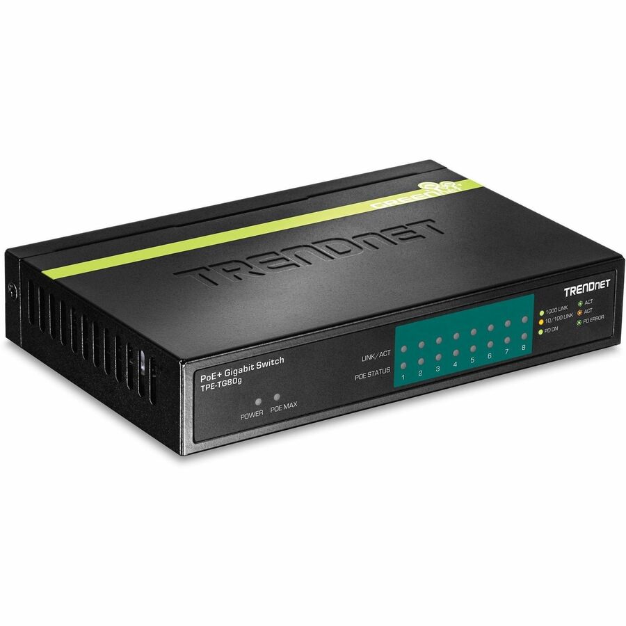 TRENDnet 8-Port Gigabit PoE+ Switch, 8 x Gigabit PoE+ Ports, 123W PoE Power Budget, 16 Gbps Switching Capacity, Desktop Switch, Ethernet Network Switch, Metal, Lifetime Protection, Black, TPE-TG80G - ...  - TPE-TG80G - eCommerce Business Prime