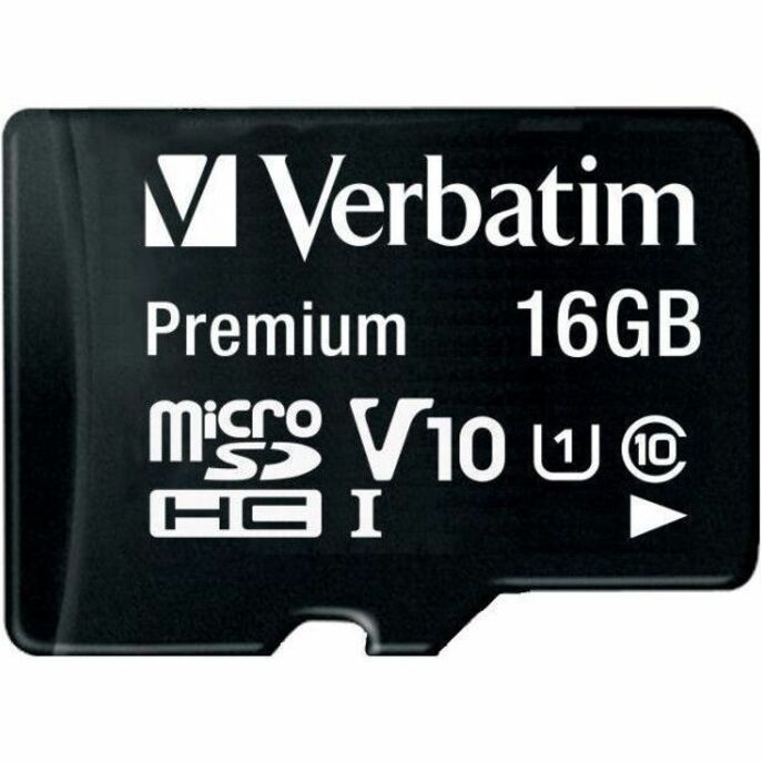Verbatim 16GB Premium microSDHC Memory Card with Adapter, UHS-I Class 10 - Class 10 - 80MBps Read - 80MBps Write1 Pack - 44082 - eCommerce Business Prime