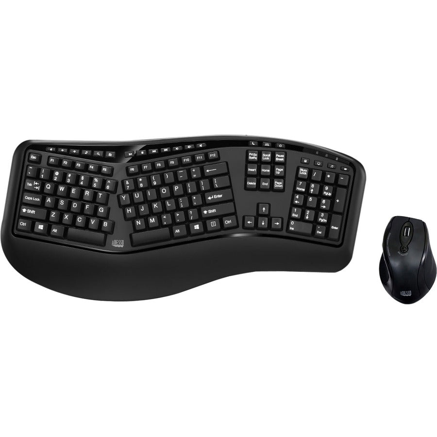 Adesso Tru-Form Media 1500 - Wireless Ergonomic Keyboard and Laser Mouse - USB Membrane Wireless RF 2.40 GHz Keyboard - 105 Key - English (US) - Black - USB Wireless RF Mouse - Laser - 1600 dpi - Blac...  - WKB-1500GB - eCommerce Business Prime
