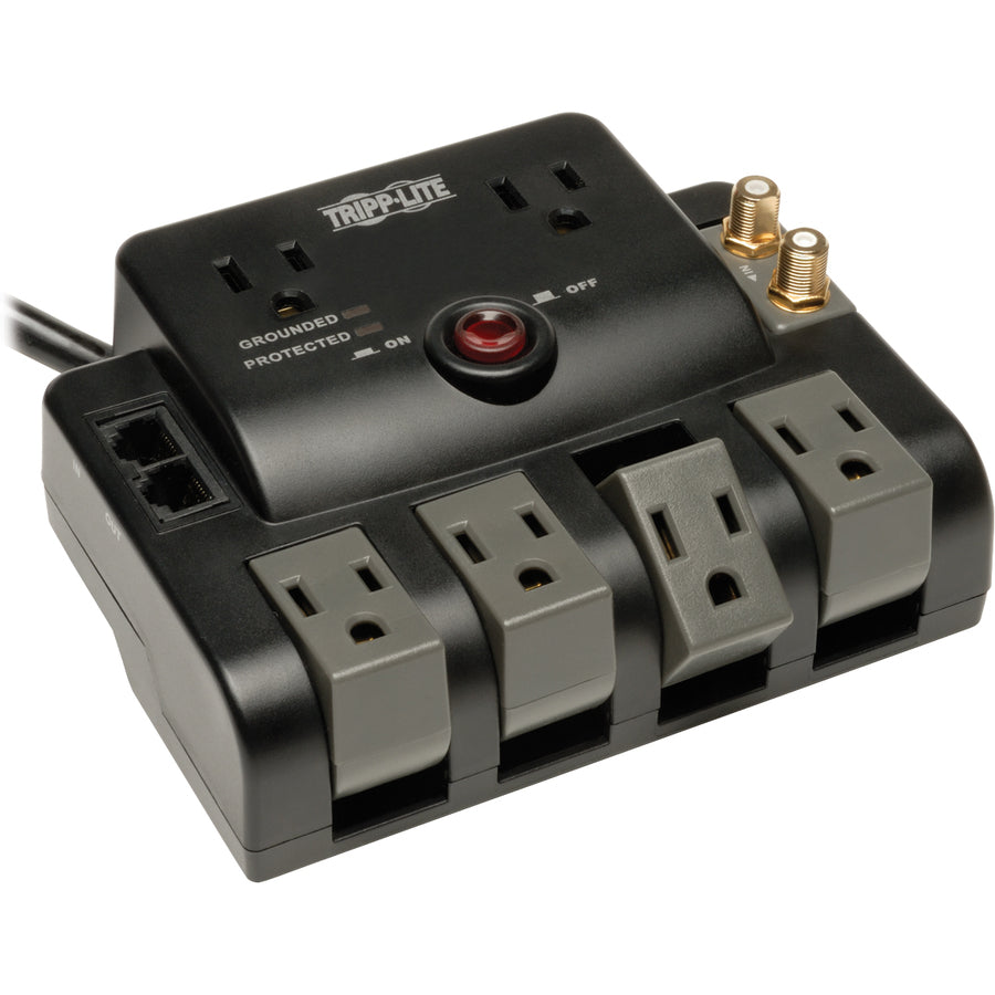Tripp Lite Surge Protector 120V 6 Outlet Rotating RJ11 Coax 6' Cord - 6 x NEMA 5-15R - 1440 J - 120 V AC Input - TLP606RNET - eCommerce Business Prime