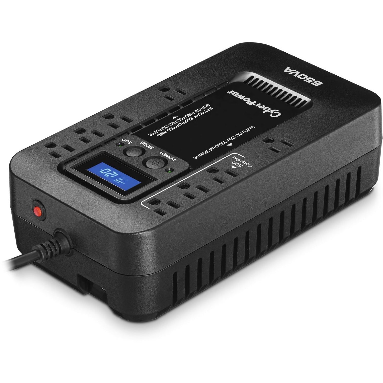 CyberPower EC650LCD Ecologic UPS Systems - 650VA/390W, 120 VAC, NEMA 5-15P, Compact, 8 Outlets, LCD, PowerPanel&reg; Personal, $100000 CEG, 3YR Warranty - EC650LCD - eCommerce Business Prime