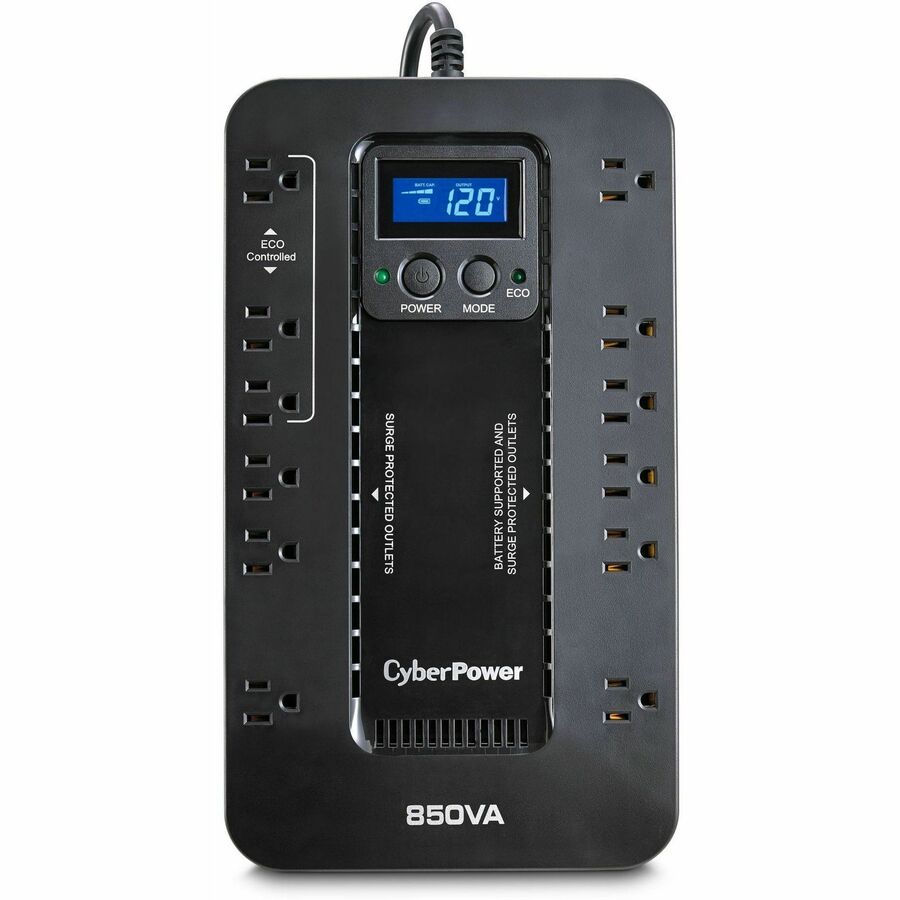 CyberPower EC850LCD Ecologic UPS Systems - 850VA/510W, 120 VAC, NEMA 5-15P, Compact, 12 Outlets, LCD, PowerPanel&reg; Personal, $100000 CEG, 3YR Warranty - EC850LCD - eCommerce Business Prime