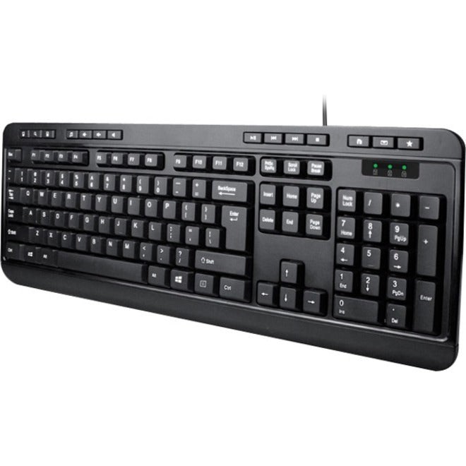 Adesso AKB-132 - Spill-Resistant Multimedia Desktop Keyboard (PS/2) - Cable Connectivity - PS/2 Interface - 104 Key Media Player, Volume Down, Volume Up, Mute, Play/Pause, Previous Track, Next Track, ...  - AKB-132PB - eCommerce Business Prime