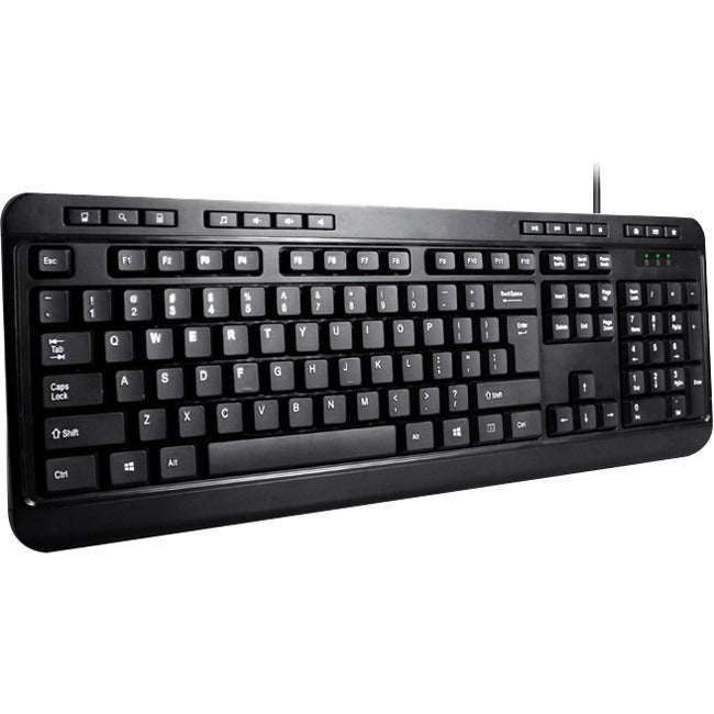 Adesso AKB-132 - Spill-Resistant Multimedia Desktop Keyboard (PS/2) - Cable Connectivity - PS/2 Interface - 104 Key Media Player, Volume Down, Volume Up, Mute, Play/Pause, Previous Track, Next Track, ...  - AKB-132PB - eCommerce Business Prime
