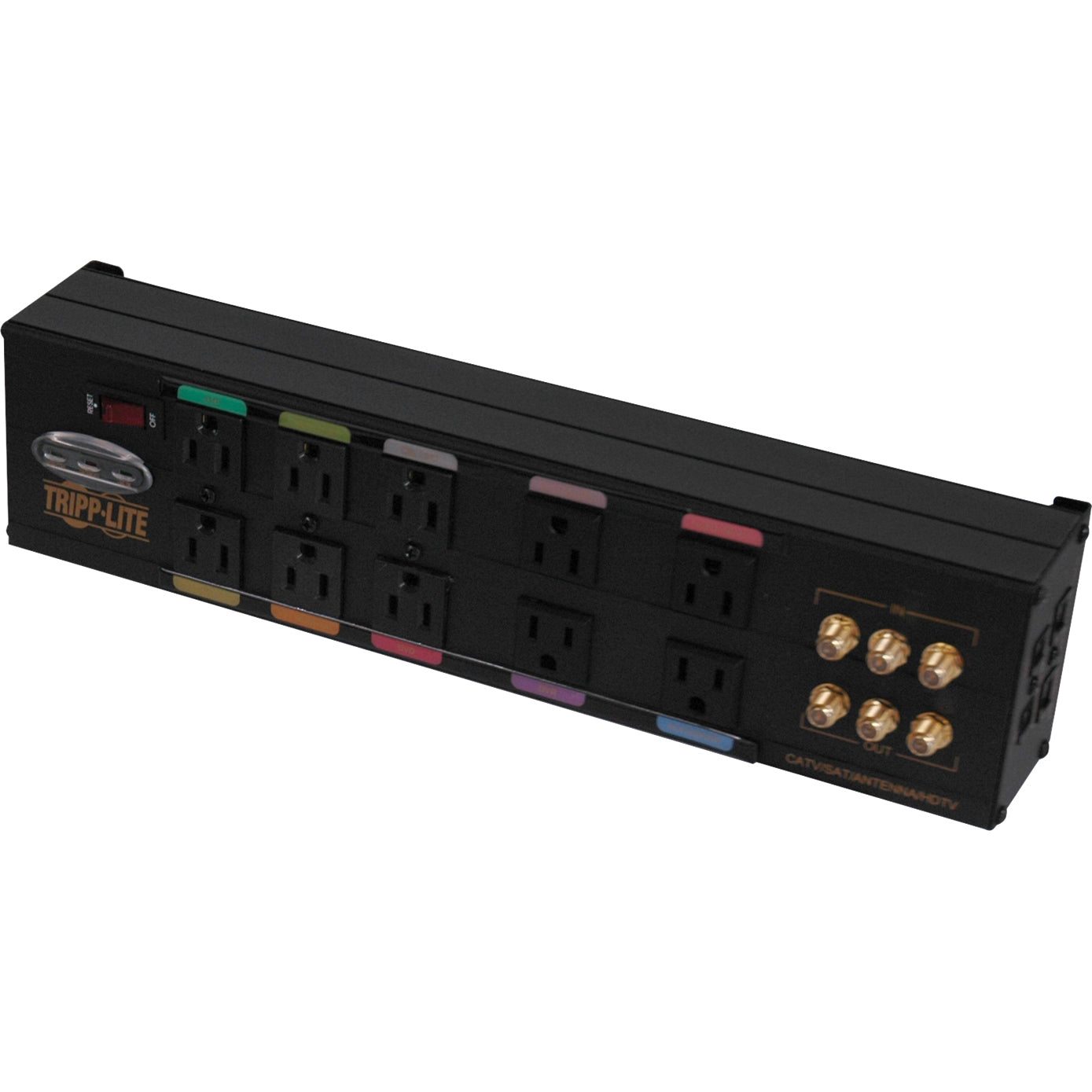 Tripp Lite Home Theater Isobar Surge Protector 10 Outlet RJ11 RJ45 Coax - Receptacles: 10 x NEMA 5-15R - 3840J - HT10DBS - eCommerce Business Prime