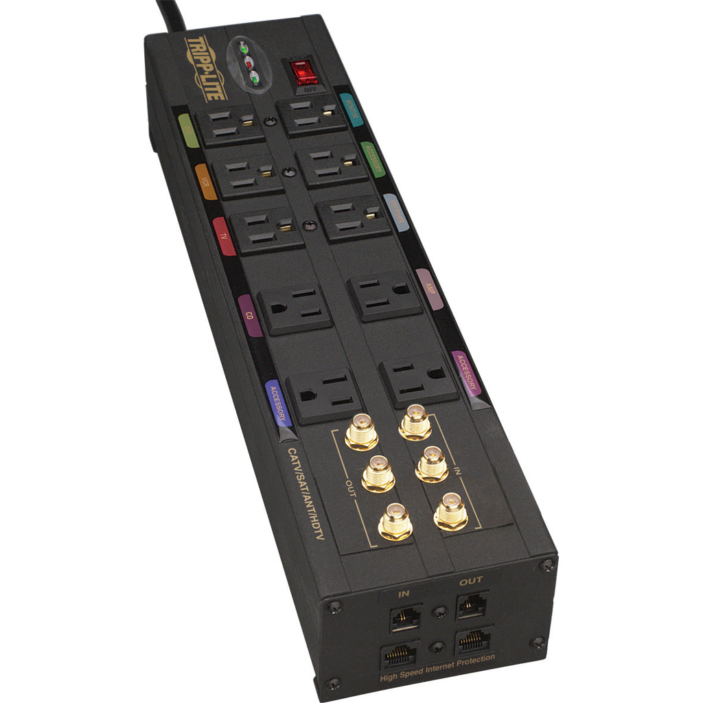 Tripp Lite Home Theater Isobar Surge Protector 10 Outlet RJ11 RJ45 Coax - Receptacles: 10 x NEMA 5-15R - 3840J - HT10DBS - eCommerce Business Prime