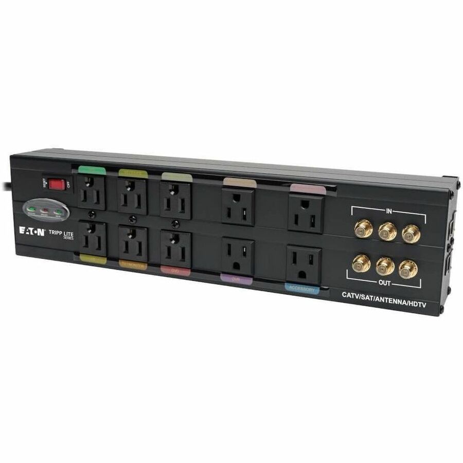Tripp Lite Home Theater Isobar Surge Protector 10 Outlet RJ11 RJ45 Coax - Receptacles: 10 x NEMA 5-15R - 3840J - HT10DBS - eCommerce Business Prime