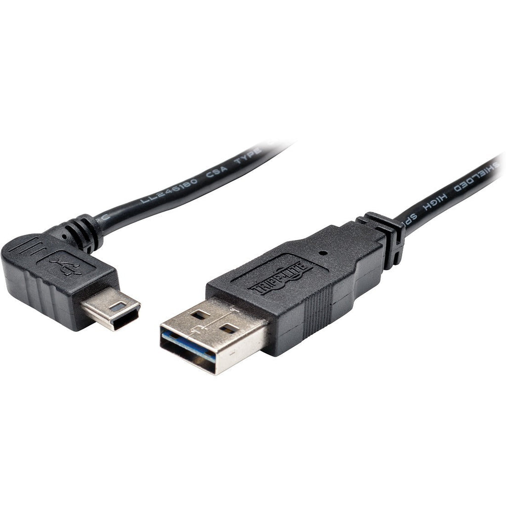 Tripp Lite 6ft USB 2.0 High Speed Cable Reversible A to Right Angle 5Pin Mini B M/M - USB for PDA, Camera, Cellular Phone - 6 ft - 1 x Type A Male USB - 1 x Type B Male Mini USB - Gold-plated Contacts...  - UR030-006-RAB - eCommerce Business Prime