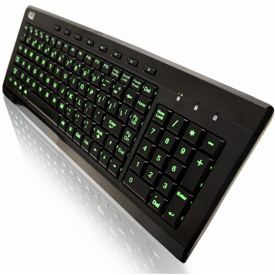 Adesso 3-Color Illuminated Compact Multimedia Keyboard - Cable Connectivity - USB Interface Backlight On/Off, Play/Pause, Mute, Volume Down, Volume Up, Illumination Key, Adjustable Brightness, Windows...  - AKB-120EB - eCommerce Business Prime